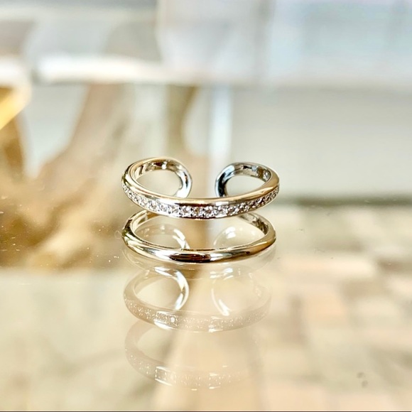 925 Sterling Silver Double Layer Pave Ring - Picture 3 of 12